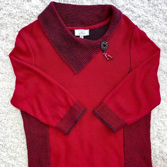 Les Collection Mat Sweater Women's Size Large Red Black Classy 3/4" Sleeve - Picture 1 of 8